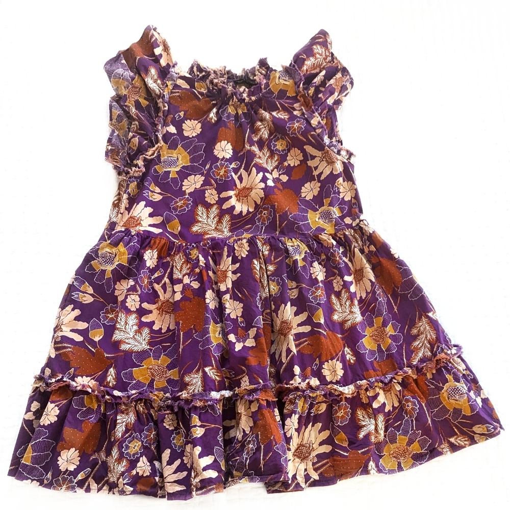 House of Harlow 1960 - Flutter Sleeve Tiered Cotton Mini Dress Floral Print M